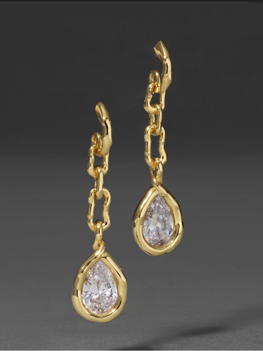 NEW Alexis Bittar Asterales Gold Link Pear Drop Vine Earrings Clear C Z AU16